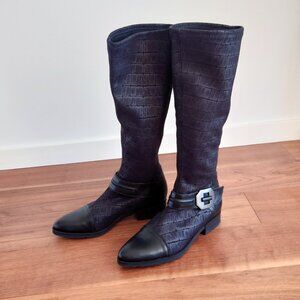 France Mode Black Leather Tall Stretch Boots in Size 36 EU